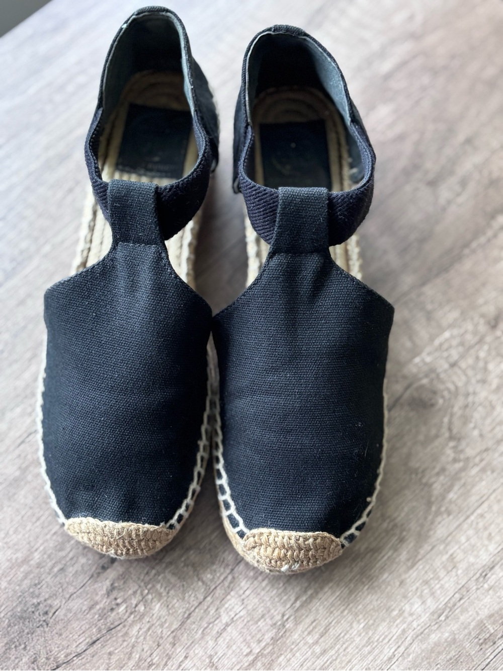 Tory Burch Black Canvas Espadrille Flats with Natural Jute Trim